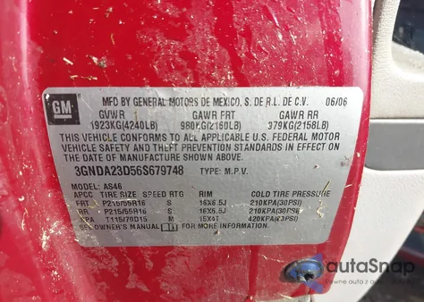 2006 Chevrolet Hhr Lt from USA, damaged, VIN 3GNDA23D56S679748